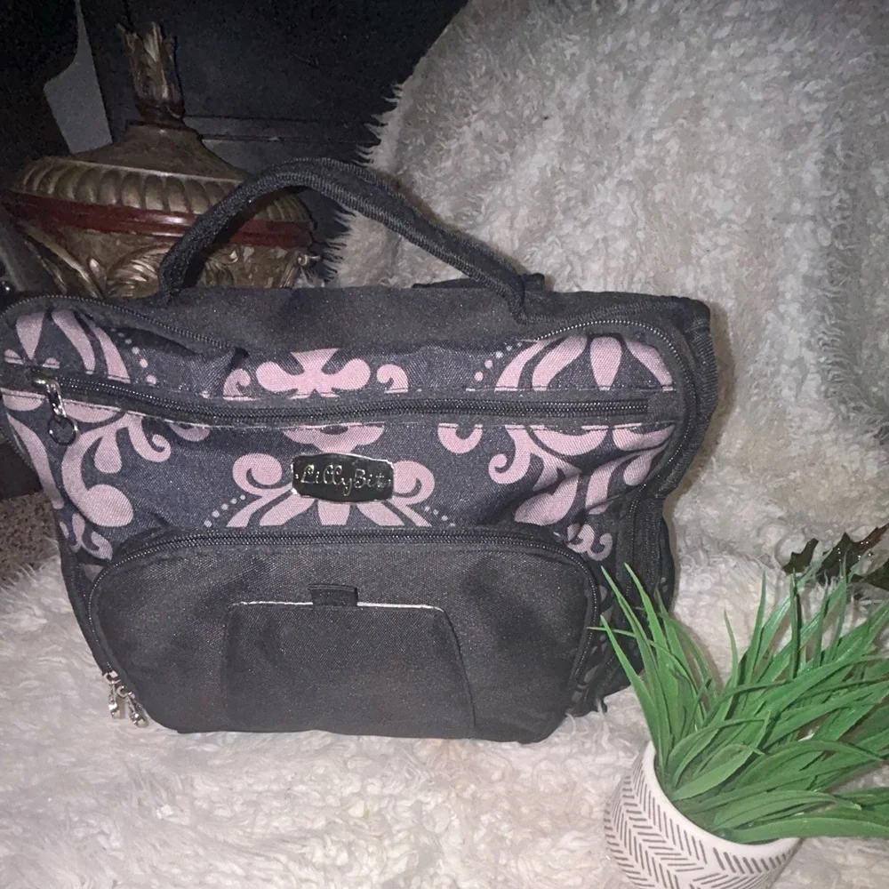 50% off w❤️ LillyBit back back Diaper bag Black & Gray Damask $60 Lilly bit
